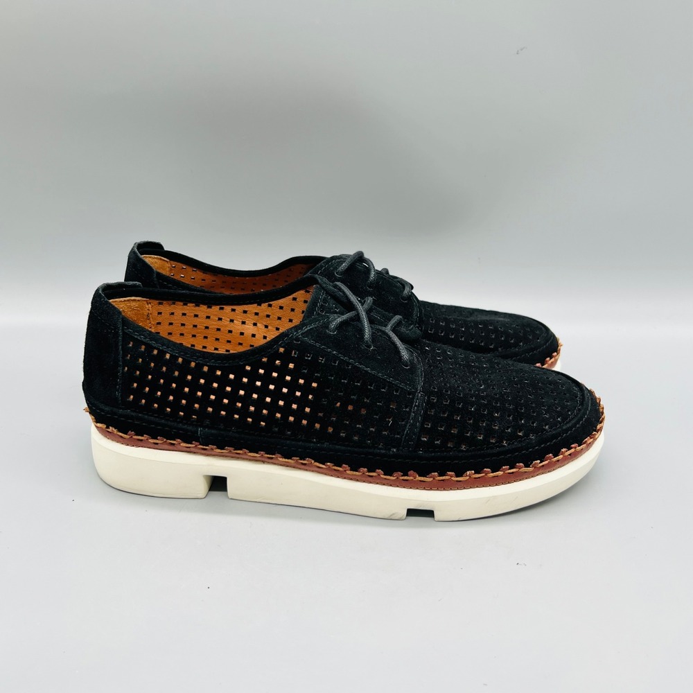 L'Amour Des Pieds Shoes Women 6.5 Black Suede Perforated Lace Up Platform Casual